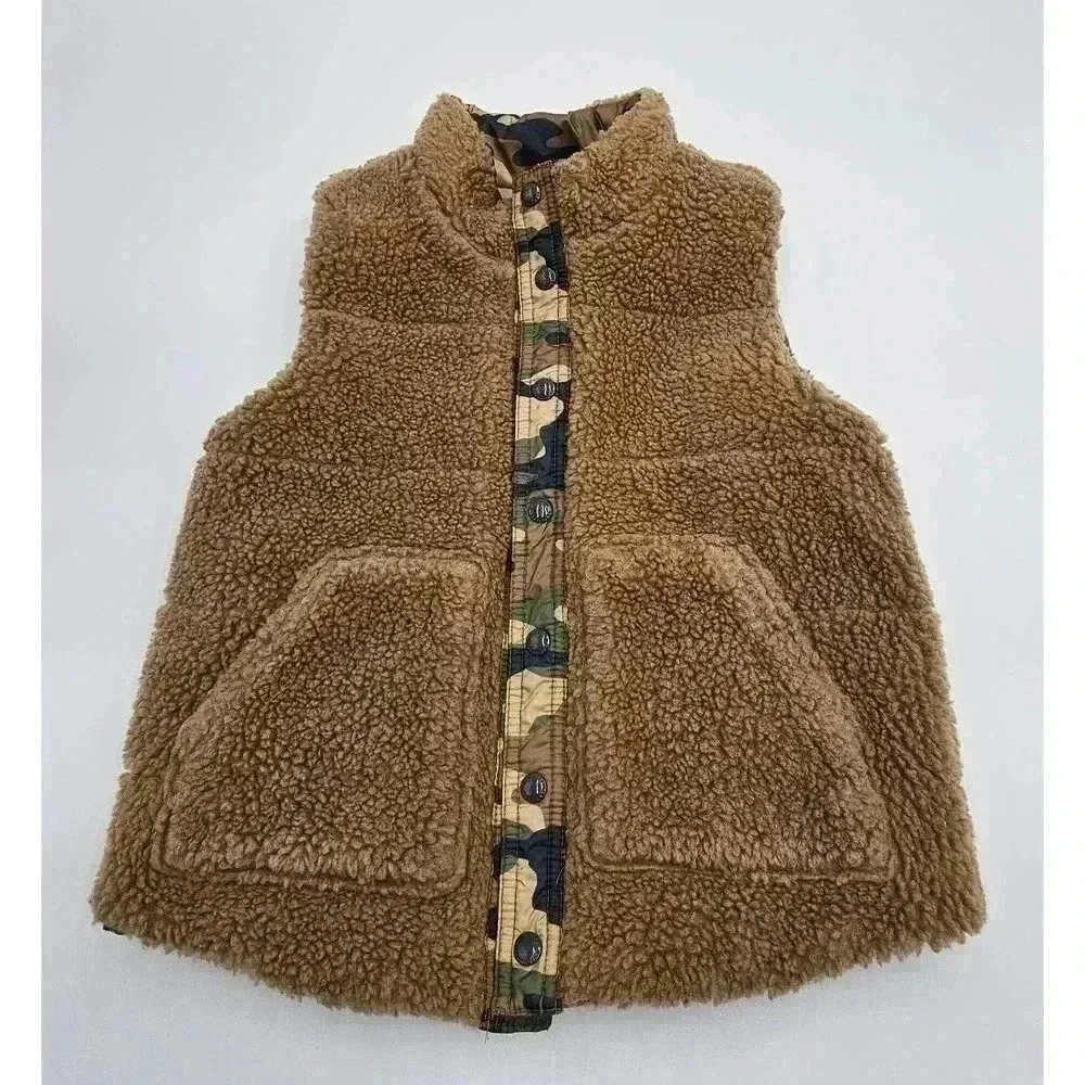 Gap Boy's Size 4 Reversible Camo and Tan Fleece Puffer Vest
